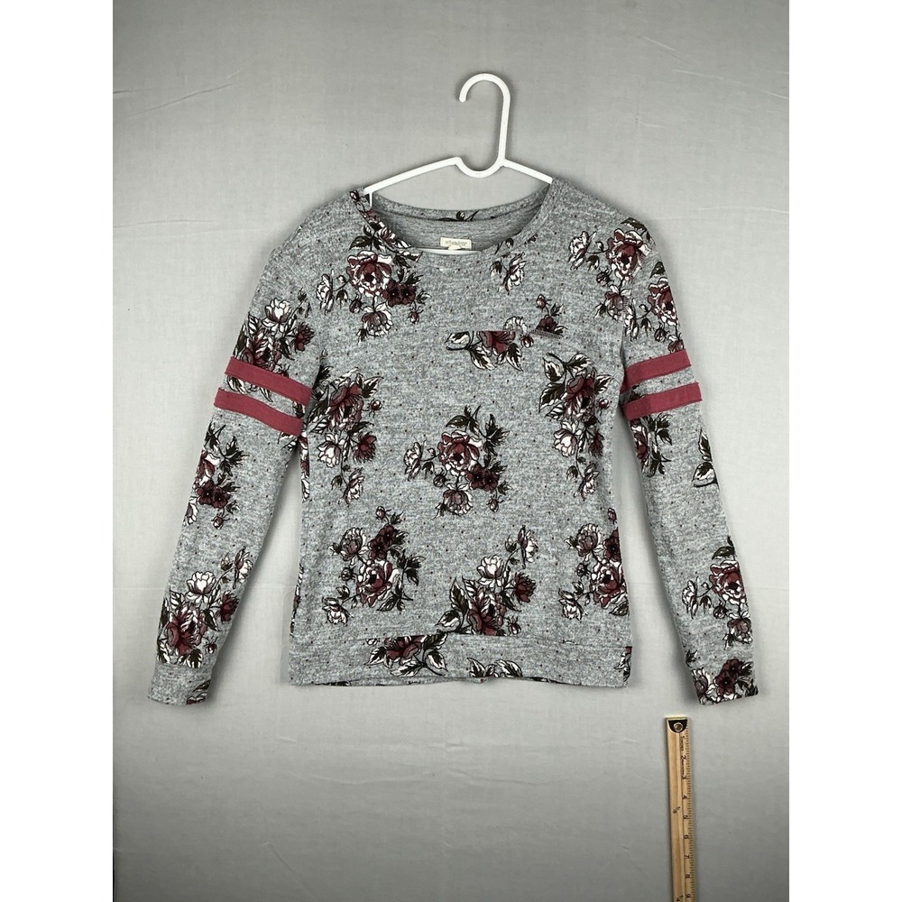 Urbanology Gray Floral Sweatshirt Womens S Varsity Sleeve Stripe Top